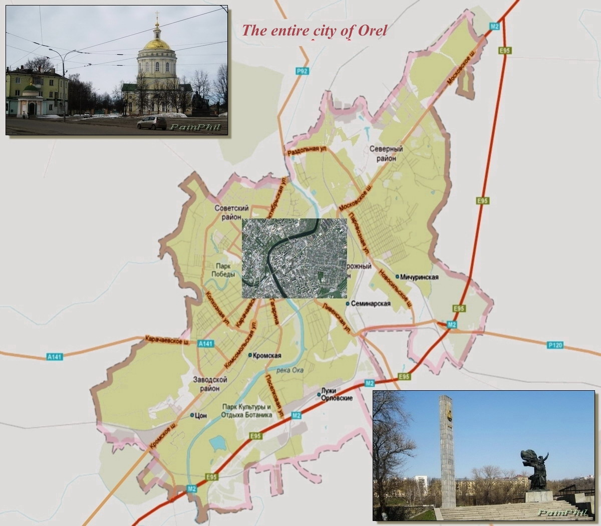 Map of Modern of Orel with a dedicated center of the city